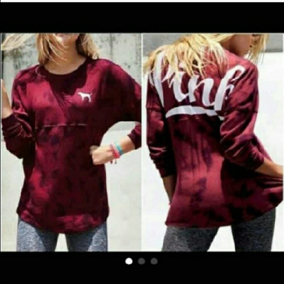 PINK Victoria's Secret Tops - 🔥Maroon/ Deep Red Tie Dye Crew Neck Pullover